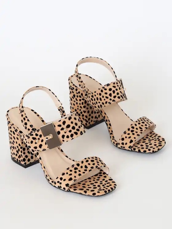 Qupid Shoes - Tan & Black Leopard Print Suede Block Heels